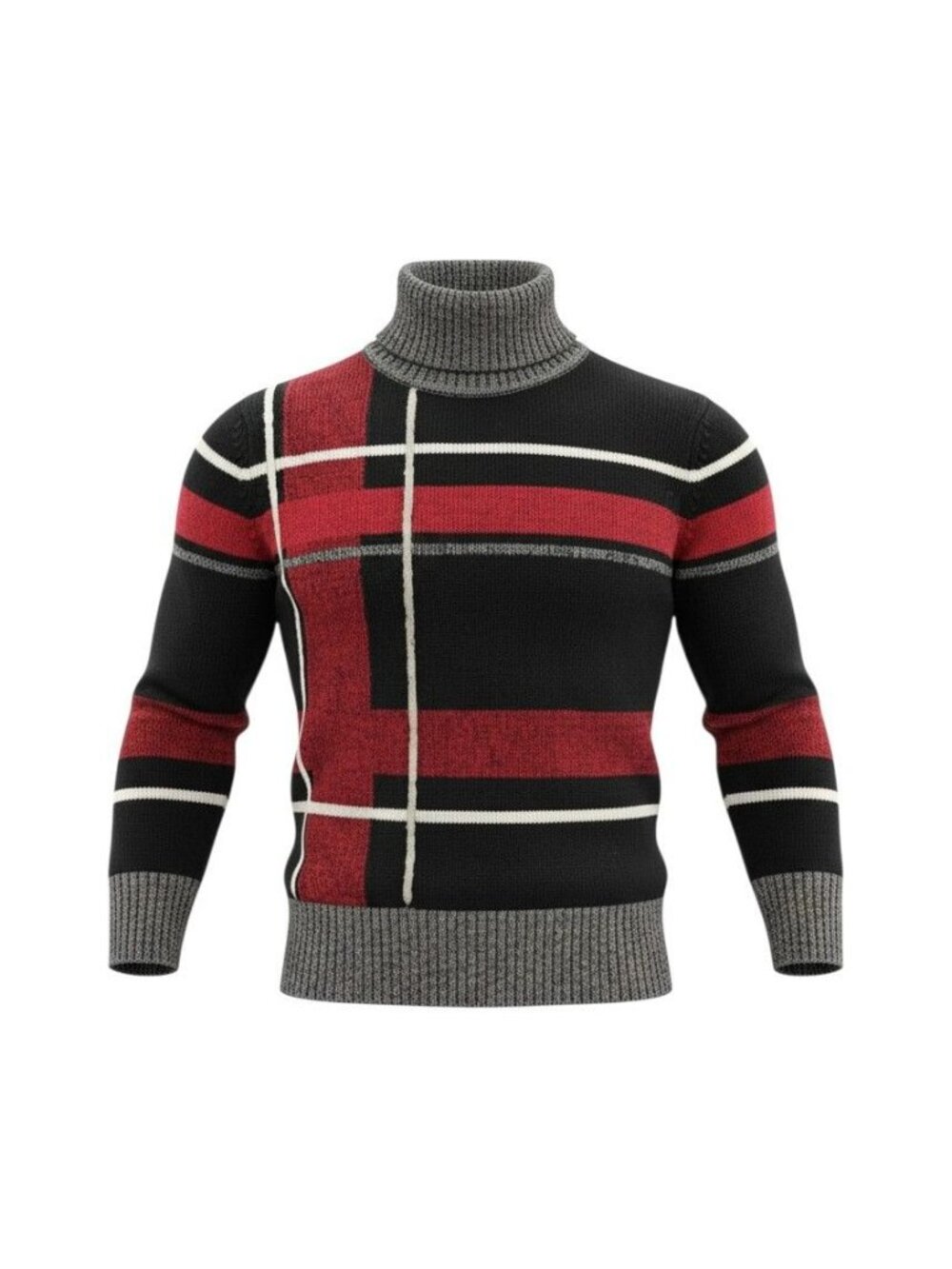 Liz Claiborne Liz & Co. Womens Turtleneck Sweater Black Red & Gray Geometric S